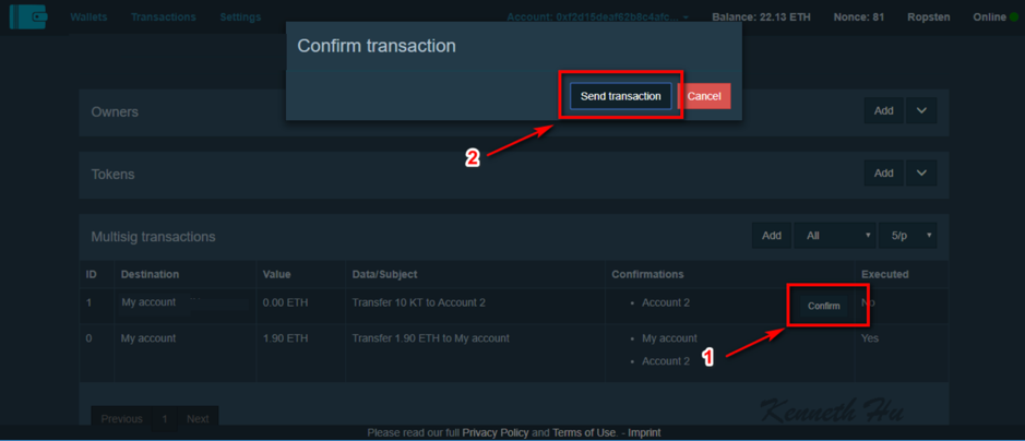 Multisig Wallet transaction confirmation in Gnosis UI